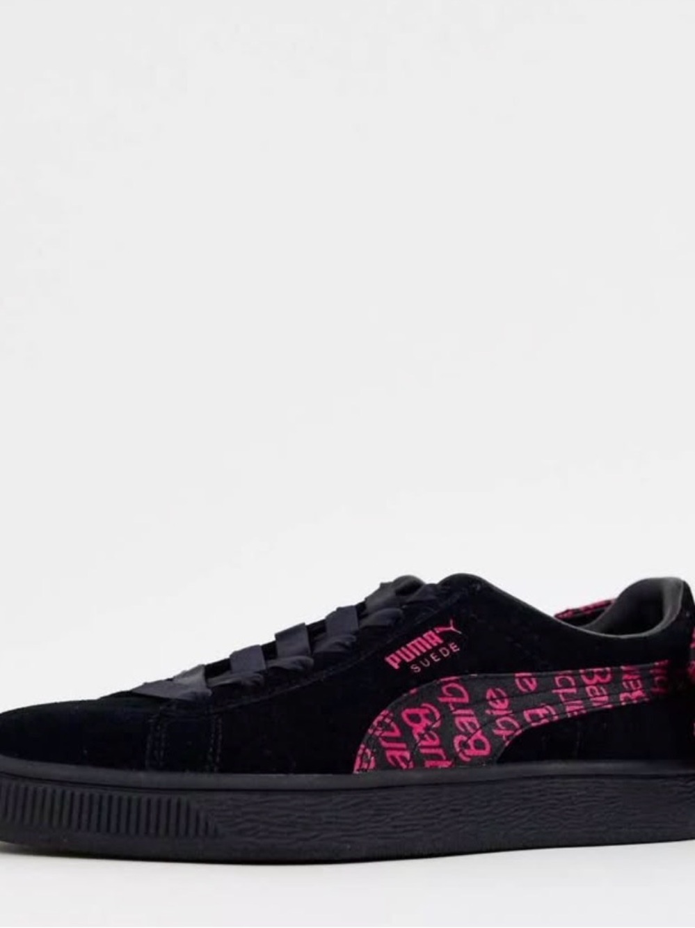 Puma Black Suede Sneaker with Pink Logo Print